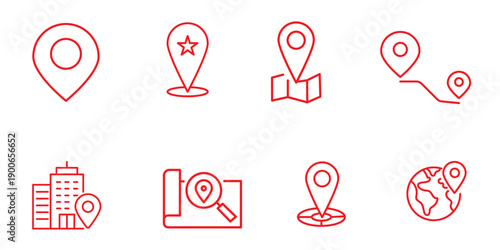Location thin line icon set. Web minimal editable stroke icons