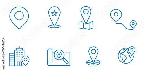 Location thin line icon set. Web minimal editable stroke icons