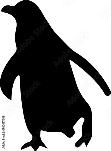 Penguin Flat Style Vector Black Icon, Antarctic Bird Silhouette Symbol and Wildlife Outline Graphic Group Featuring Penguin, Seabird and Flightless Bird
