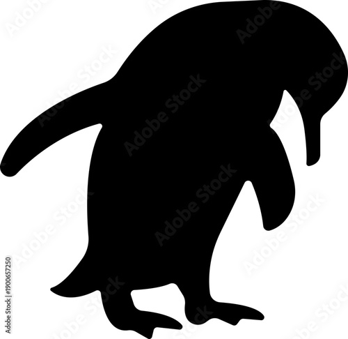 Penguin Flat Style Vector Black Icon, Antarctic Bird Silhouette Symbol and Wildlife Outline Graphic Group Featuring Penguin, Seabird and Flightless Bird
