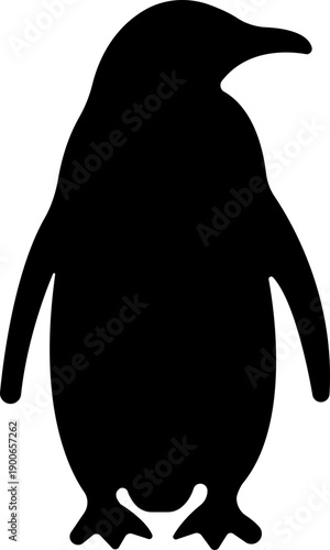 Penguin Flat Style Vector Black Icon, Antarctic Bird Silhouette Symbol and Wildlife Outline Graphic Group Featuring Penguin, Seabird and Flightless Bird