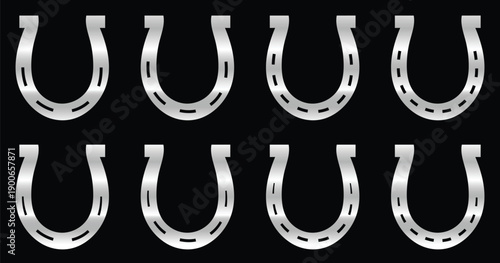 Set of silver color horseshoes - Horseshoe Vector Art.