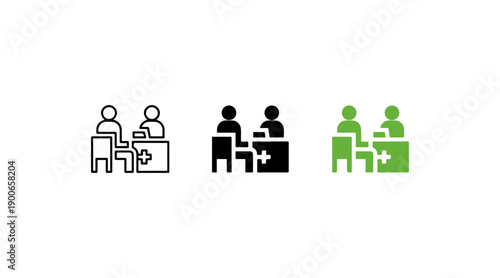 Three groups of people icons representing different activities and colors