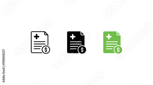 Three icons representing medical documents with different status indicators