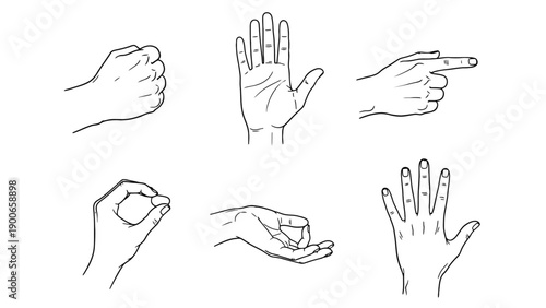 Hand Gesture Icon Set Representing Communication Sign Language and Interface Symbols Vector Illustration