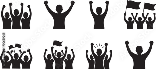 People Celebrating With Raised Arms And Flags