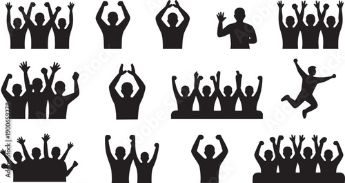 People Celebrating With Raised Arms And Joyful Poses