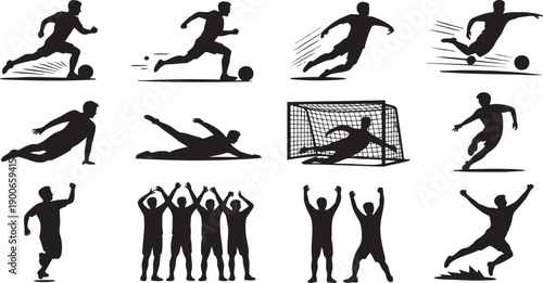 Soccer Player Actions and Celebrations Isolated Vector Icons