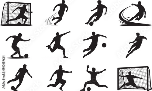 soccer player silhouettes kicking ball