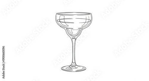 Empty Cocktail Glass Line Art Illustration Isolated on White Background