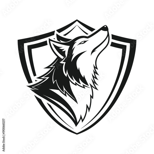 Wolf head qith shield logo icon vector illustration on white background