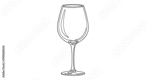 Empty Wine Glass Line Art Drawing on White Background