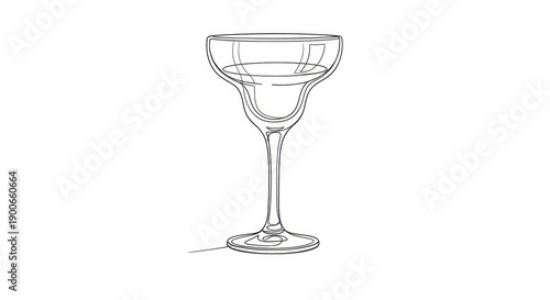 Empty Margarita Glass Line Art Illustration on White Background