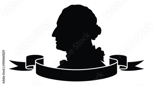 Silhouette profile of george washington with ribbon banner on white background symbolizing american history and leadership