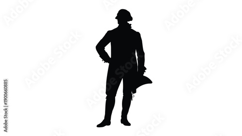 Silhouette of a confident construction worker standing with a hard hat in hand on a white background