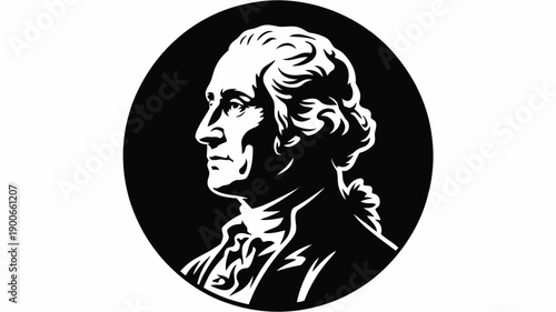 George washington profile silhouette black and white illustration historical figure american president iconic portrait circular frame monochrome elegant formal 18th century style