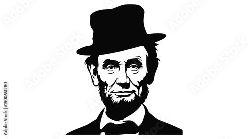 Abraham lincoln portrait in black and white with hat and beard on white background