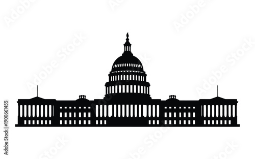 Silhouette of the us capitol building in washington dc at night black and white illustration