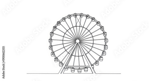 Ferris Wheel Line Art Drawing - Amusement Park Attraction Sketch Illustration