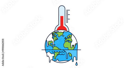 Earth globe melting with rising thermometer for global warming