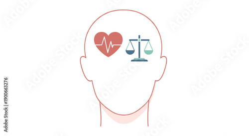 Mind balancing heart pulse and justice scale icons
