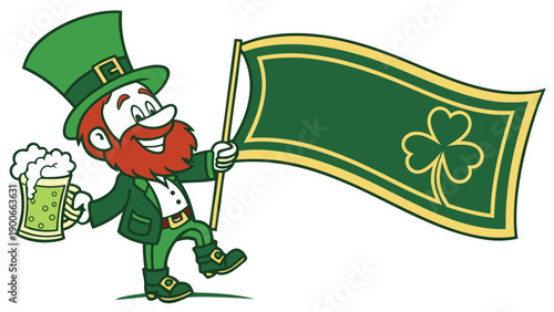 St Patricks Day Leprechaun with Flag green red beard