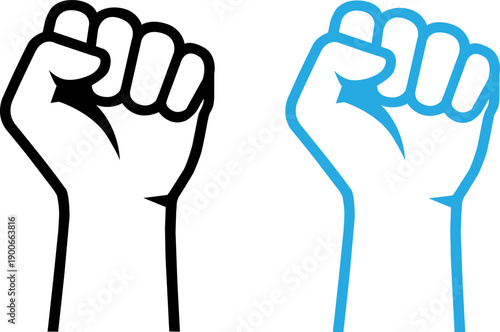 Raised fists symbolizing unity and strength in modern graphic design