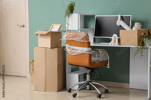 Workplace with boxes near g...