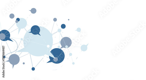 Vector social media chat bubbles and network connections, blue and grey tones, for website or app UI, overlay effect, Isolated on transparent background, png