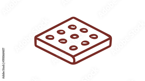 Minimalist line art icon of focaccia bread with dimples on white background for culinary or baking concepts