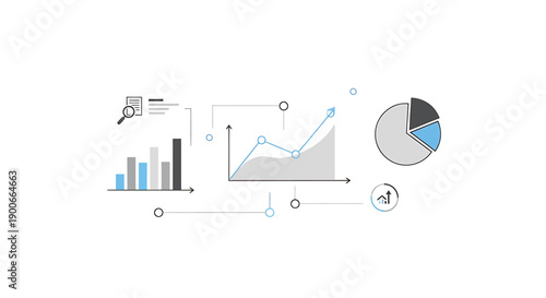 Vector business infographic elements, including bar chart, line graph, and pie chart, for presentation or website, isolated on transparent background, png