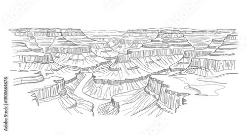 Grand Canyon National Park Line Art Drawing