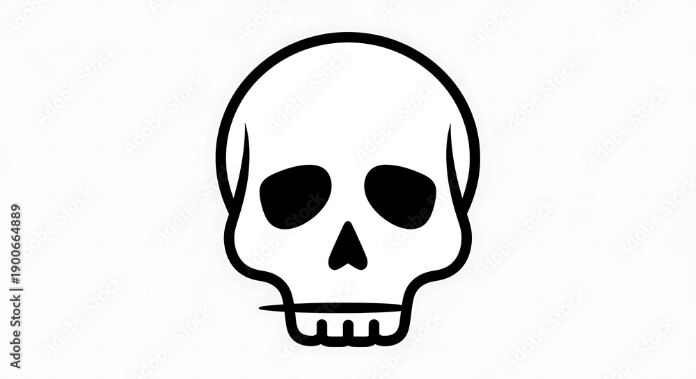 Fototapeta premium Simple black and white skull illustration on white background.