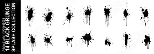 Black ink spots set on white background. Set of black splashes. Vector illustration
. 