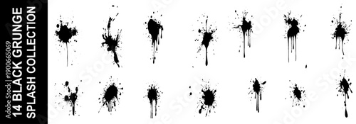 Black ink spots set on white background. Set of black splashes. Vector illustration
. 