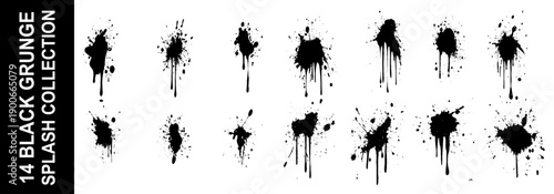 Black ink spots set on white background. Set of black splashes. Vector illustration
. 