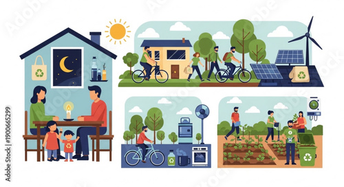 Eco friendly family lifestyle with renewable energy sources and sustainable living