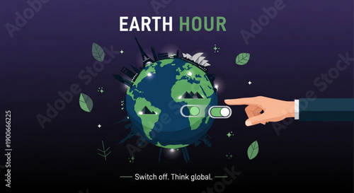 Earth hour concept with hand switching off globe light for environmental conservation