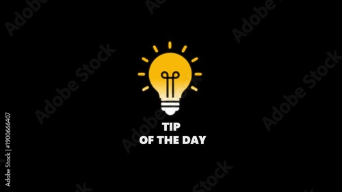 Light Bulb Tip of the Day Concept with Yellow Glow on Black Background idea inspiration creativity