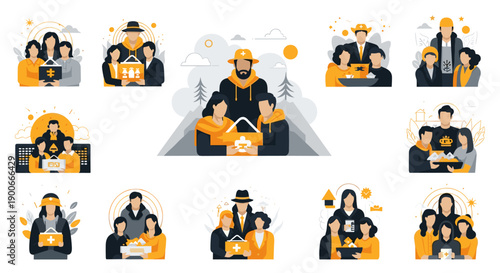 Diverse groups of people engaging in community support and charity