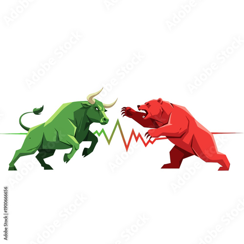 Bull and Bear Fighting in Stock Market Illustration
