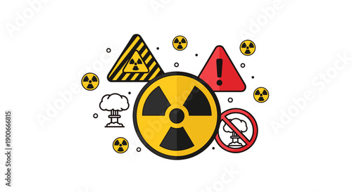 Nuclear radiation warning and danger symbols illustration
