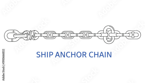 Ship anchor chain design for marine and naval use strong steel link connection vector