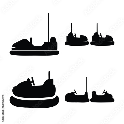 Silhouettes of classic bumper cars for amusement park rides and fairground fun