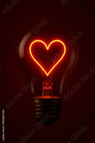 Wallpaper Mural Glowing heart shaped light bulb on dark red Torontodigital.ca