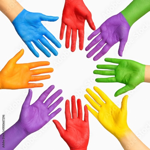 Wallpaper Mural Colorful painted hands forming a circle on white Torontodigital.ca
