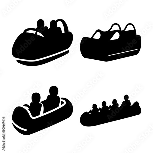 Water park raft and boat ride silhouettes for amusement park fun