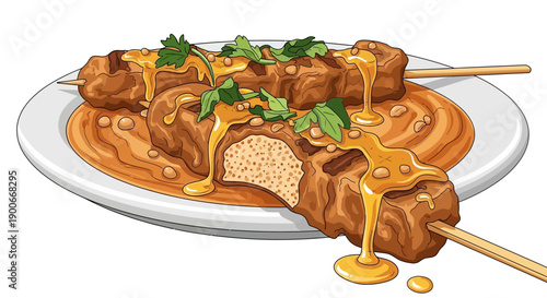 Delicious chicken satay skewers with peanut sauce