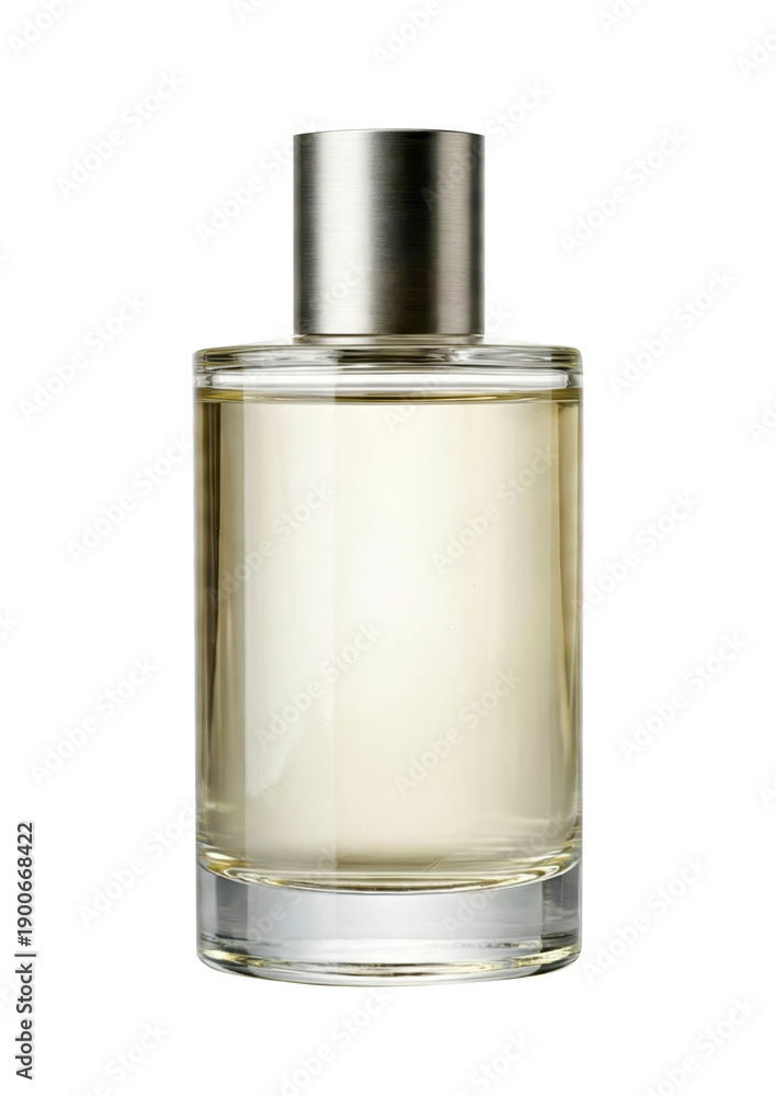 Naklejka premium Glass perfume bottle with brushed metal silver cap