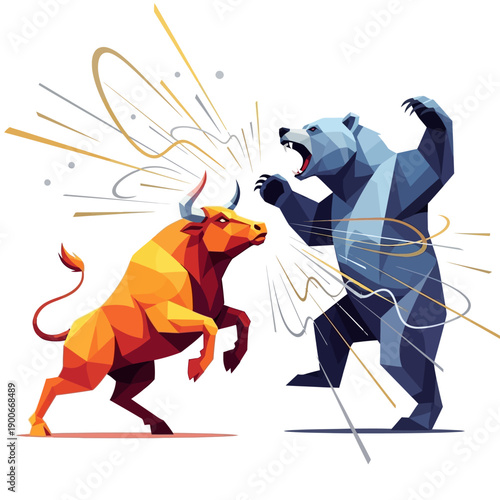 Bull and Bear Clash in Fierce Financial Struggle Illustration